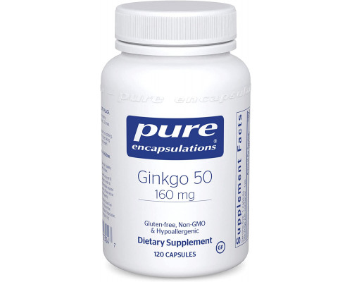 Гінкго Білоба, Ginkgo Biloba, Pure Encapsulations, для підтримки кисню, кровообігу та легенів проблем з пам'яттю, пов'язаних зі старінням, 160 мг, 120 капсул