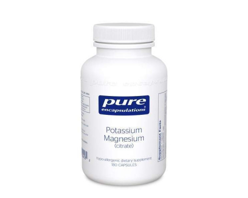 Калій та Магній (цитрат), Potassium Magnesium (citrate), Pure Encapsulations, підтримує здоров'я серця, м'язів, мінералізації кісток, нервів та кислотно-лужного балансу, 180 капсул