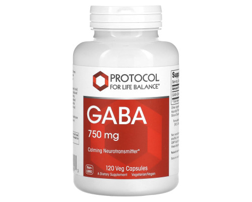 Гамма-аміномасляна кислота, ГАМК, GABA, Protocol for Life Balance, 750 мг, 120 веганських капсул