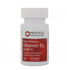 Вітамін D3, Vitamin D3, Protocol for Life Balance, висока ефективність, 10 000 МО, 120 гелевих капсул