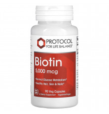 Біотин, Biotin, Protocol for Life Balance, 5000 мкг, 90 веганських капсул