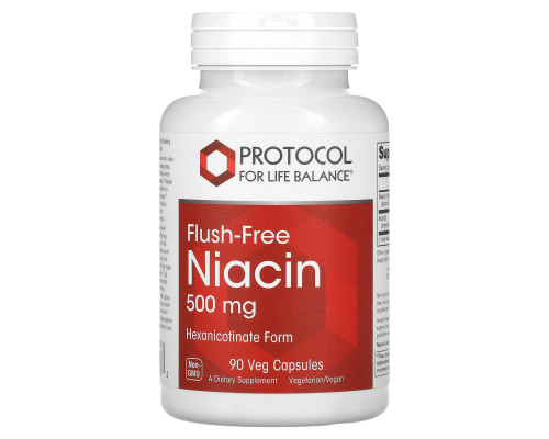 Ніацин, Flush-Free Niacin, Protocol for Life Balance, без почервоніння, 500 мг, 90 веганських капсул