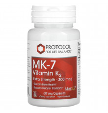 Вітамін К-2 (MK-7), MK-7 Vitamin K2, Protocol for Life Balance, додаткова сила, 300 мкг, 60 веганських капсул