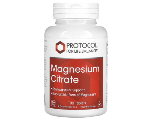 Магній цитрат, Magnesium Citrate, Protocol for Life Balance, 100 веганських таблеток