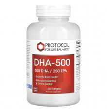 Докозагексаєнова кислота (ДГК), DHA-500, Protocol for Life Balance, 500 ДГК/250 ЕПК, 120 гелевих капсул