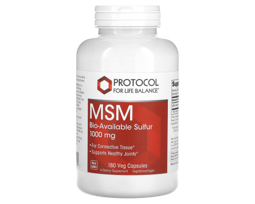 Метилсульфонілметан (МСМ), MSM, Protocol for Life Balance, 1000 мг, 180 веганських капсул