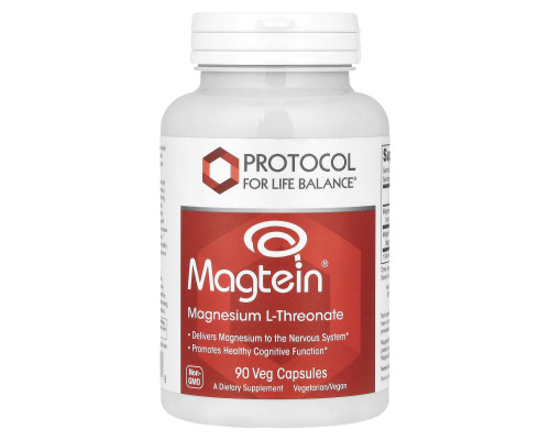 Магній L-треонат, Magtein®, Magnesium L-Threonate, Protocol for Life Balance, нервова та когнітивна підтримка, 90 веганських капсул