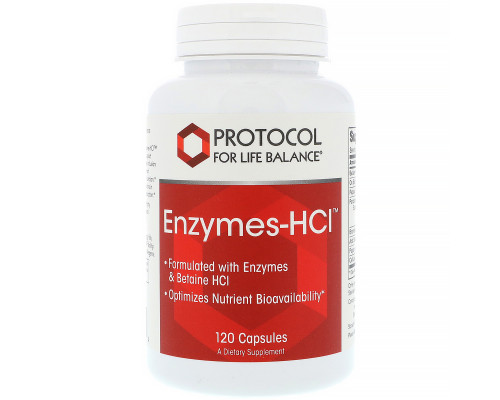 Ферменти бетаїн гідрохлориду, Enzymes-HCI, Protocol for Life Balance, 120 капсул