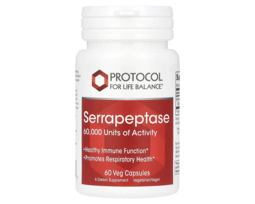Серрапептаза, Serrapeptase, Protocol for Life Balance, 60 веганських капсул
