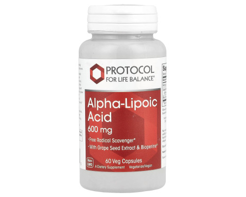 Альфа-ліпоєва кислота, Alpha-Lipoic Acid, Protocol for Life Balance, 600 мг, 60 вегетаріанських капсул