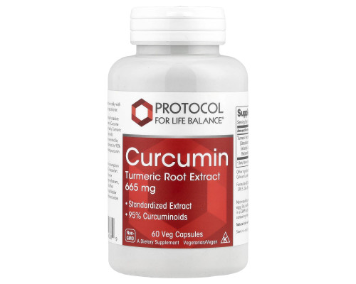 Куркумін, екстракт кореня куркуми, Curcumin Turmeric, Protocol for Life Balance, 665 мг, 60 вегетаріанських капсул