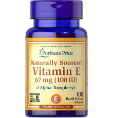 Вітамін Е, Natural Vitamin E, Puritan's Pride, 67 мг (100 МО), 100% натурального походження, 100 гелевих капсул