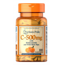 Вітамін С з біофлавоноїдами, Vitamin C, Puritan's Pride, з шипшиною, 500 мг, 100 каплет