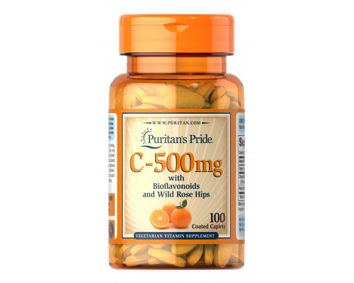 Вітамін С з біофлавоноїдами, Vitamin C, Puritan's Pride, з шипшиною, 500 мг, 100 каплет