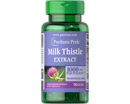 Розторопша, Milk Thistle 4: 1 (Silymarin), Puritan's Pride, 1000 мг, 90 капсул