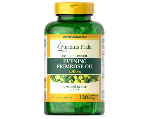 Олія вечірньої примули з ГЛК, Evening Primrose Oil, Puritan's Pride, 1300 мг, 120 гелевих капсул