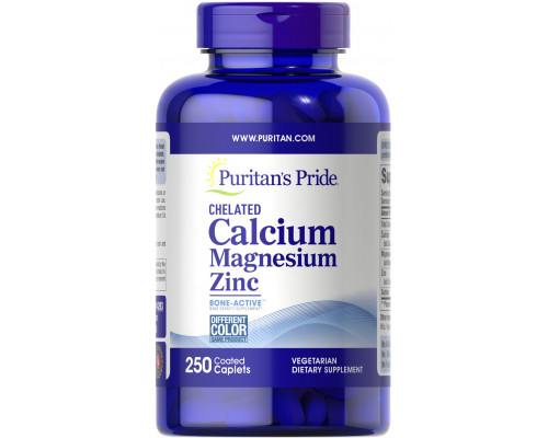 Кальцій Магній Цинк хелат, Chelated Calcium Magnesium Zinс, Puritan's Pride, 250 каплет