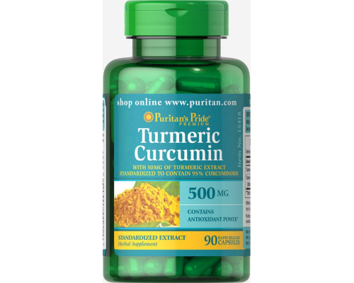Куркумін, Turmeric Curcumin, Puritan's Pride, 500 мг, 90 капсул