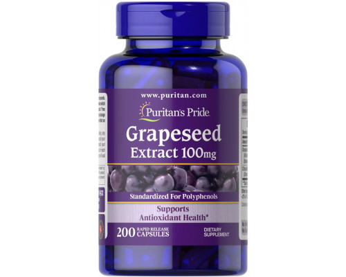 Екстракт виноградних кісточок, Grapeseed Extract, Puritan's Pride, 100 мг, 200 капсул