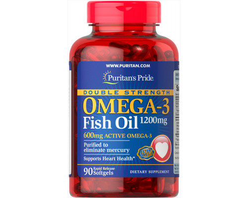 Омега-3 риб'ячий жир, Omega-3 Fish Oil, Puritan's Pride, подвійна сила, 1200/600 мг, 90 капсул