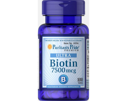 Біотин, Biotin, Puritan's Pride, 7500 мкг, 100 таблеток