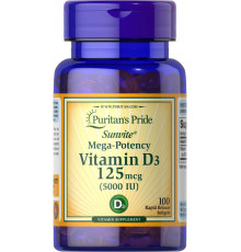 Вітамін D3, Vitamin D3, Puritan's Pride, 5000 МО, 100 гелевих капсул