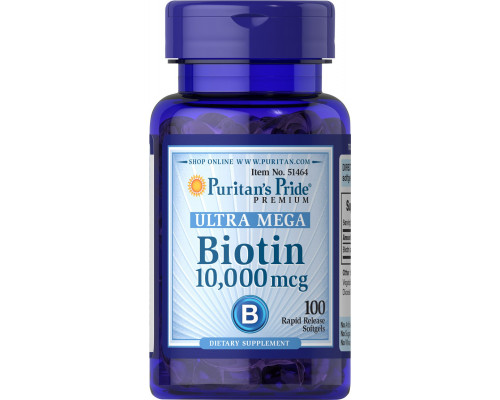 Біотин, Biotin, Puritan's Pride, 10.000 мкг, 100 гелевих капсул