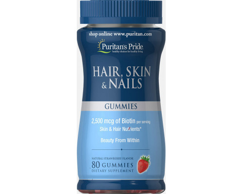 Формула для шкіри, волосся і нігтів, Hair, Skin & Nails, Puritan's Pride, зі смаком полуниці, 80 жувальних цукерок