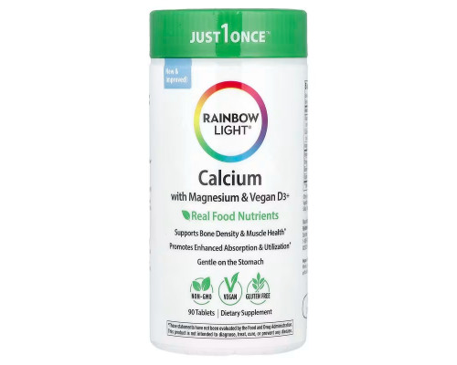 Кальцій, Магній і вітамін D3, Calcium With Magnesium & Vitamin D3, Rainbow Light, 90 таблеток