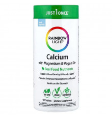 Кальцій з магнієм та веганським вітаміном D3+, Calcium with Magnesium & Vegan D3+, Rainbow Light, 2:1, 180 таблеток