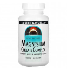 Магній хелат, Magnesium Chelate, Source Naturals, 100 мг, 250 таб.