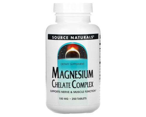 Магній хелат, Magnesium Chelate, Source Naturals, 100 мг, 250 таб.