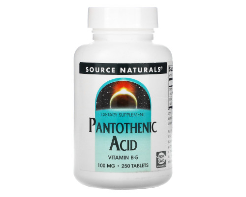 Пантотенова кислота, Pantothenic Acid, Source Naturals, 100 мг, 250 таблеток