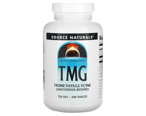 Триметилгліцин (ТМГ), TMG, Source Naturals, 750 мг, 240 таблеток