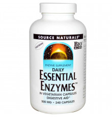 Ферменти для травлення, Essential Enzymes, Source Naturals, вегетаріанські, 500 мг, 240 капсул