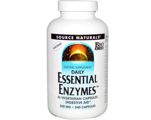Ферменти для травлення, Essential Enzymes, Source Naturals, вегетаріанські, 500 мг, 240 капсул