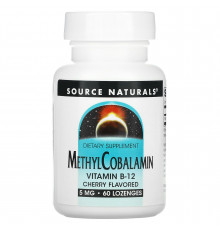 Вітамін В12 (метилкобаламін), MethylCobalamin, Source Naturals, вишня, 5 мг, 60 таб.