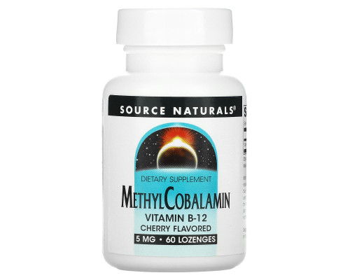 Вітамін В12 (метилкобаламін), MethylCobalamin, Source Naturals, вишня, 5 мг, 60 таб.