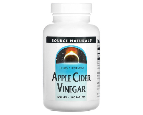 Яблучний cідровий оцет, Apple Cider Vinegar, Source Naturals, 500 мг, 180 таблеток