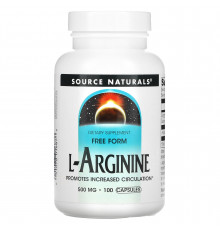 Аргінін, L-Arginine, Source Naturals, вільна форма, 500 мг, 100 капсул.