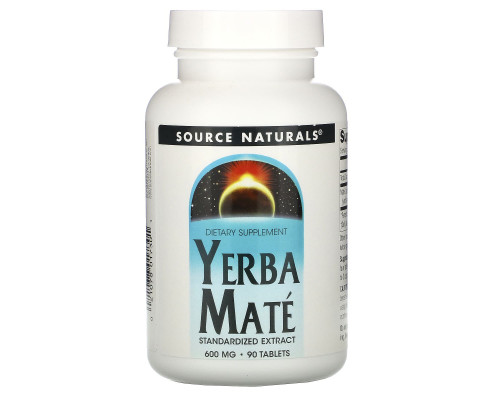 Мате, Yerba Mate, Source Naturals, 600 мг, 90 таблеток