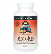 Мультивітаміни та мінерали для дітей від 2 до 10 років, Mega-Kid, Source Naturals, смак ягід, 60 жувальних вафель