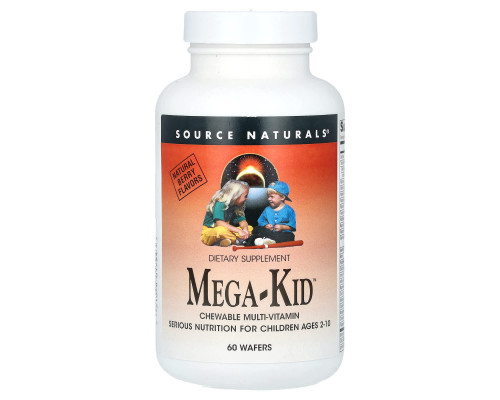 Мультивітаміни та мінерали для дітей від 2 до 10 років, Mega-Kid, Source Naturals, смак ягід, 60 жувальних вафель
