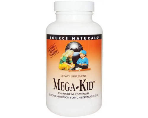 Мультивтаміни та мінерали для дітей, Mega-Kid, Source Naturals, смак ягід, 120 жувальних вафель