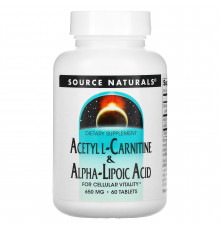 Ацетил карнітин + альфа-ліпоєва кислота, Acetyl L-Carnitine & Alpha Lipoic Acid, Source Naturals, 650 мг, 60 таблеток