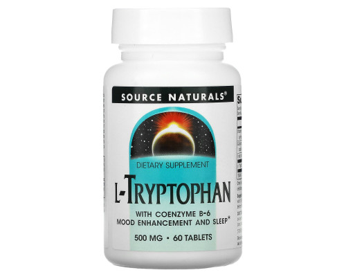 Триптофан коферментной (L-Tryptophan with Coenzyme B-6), Source Naturals, 500 мг, 60 таблеток