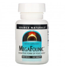Фолінова кислота, MegaFolinic, Source Naturals, 800 мкг, 120 таблеток