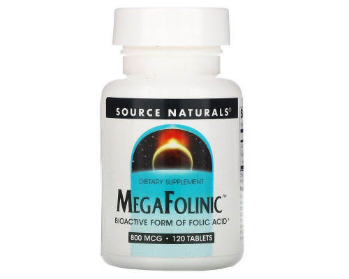 Фолінова кислота, MegaFolinic, Source Naturals, 800 мкг, 120 таблеток