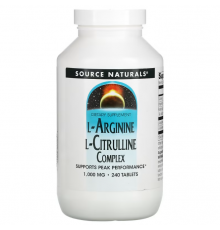 Аргінін, цитрулін (амінокислоти), L-Arginine L-Citrulline, Source Naturals, комплекс, 1000 мг, 240 таблеток