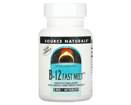 Вітамін В12, B-12 Fast Melt, Source Naturals, 5 мг, 60 таблеток
